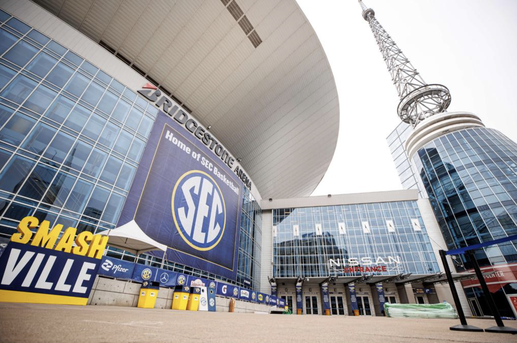 Bridgestone Arena in Nashville, Tennessee, the host site of the 2023 SEC Men's Basketball Tournament.
