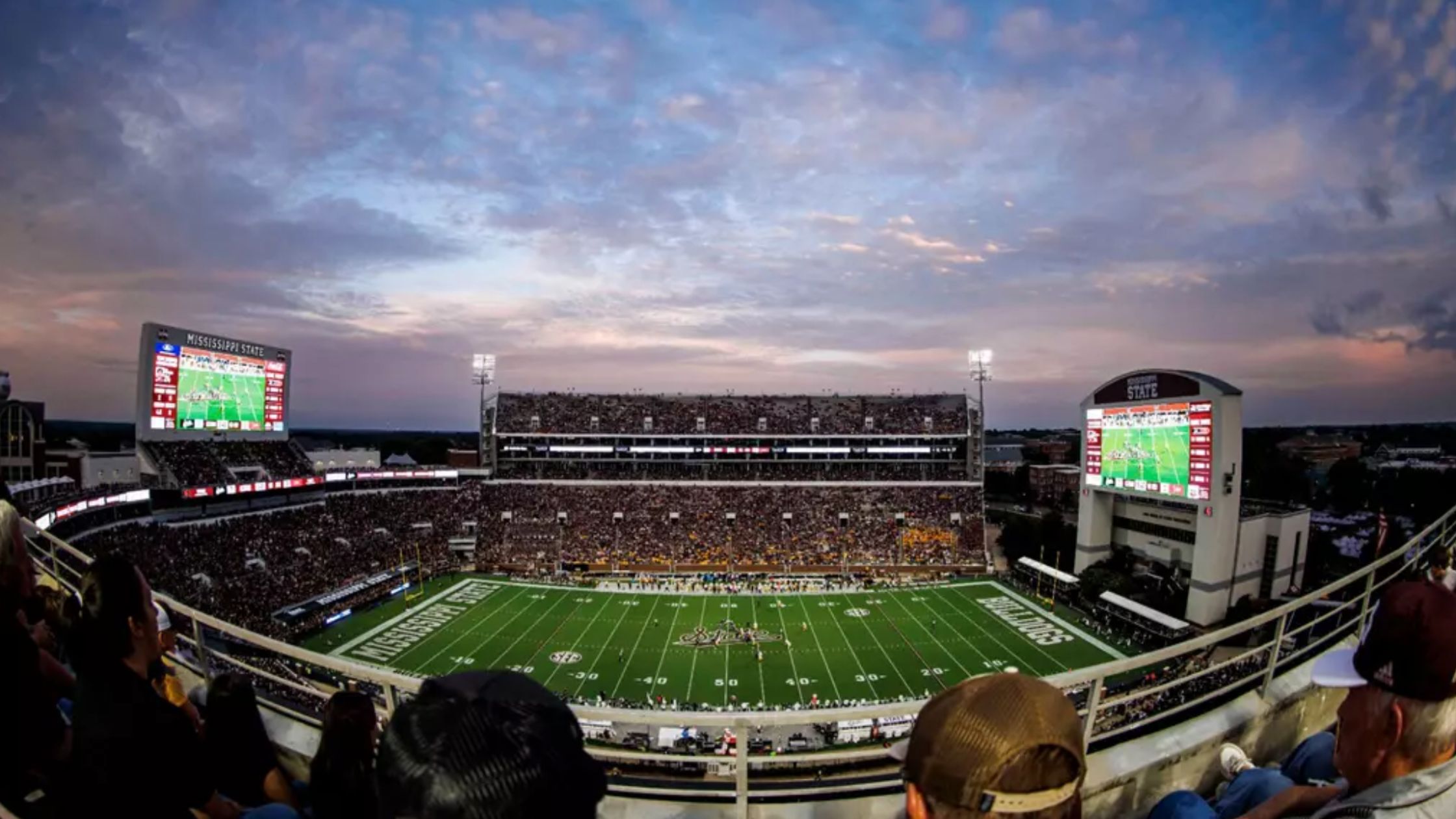 Mississippi State football fans at Davis Wade Stadium overlooking the field